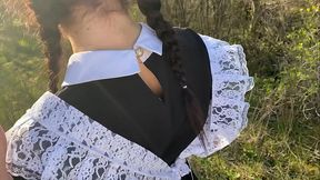 fucking a skinny hottie in the bushes