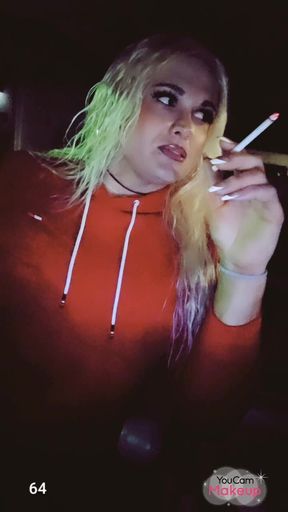 Hot Tranny Smoking 120's in Public