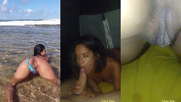 Conheci um dotado na praia e levei ele para foder minha bucetinha em minha barraca de camping