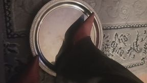 Pointy red Designer Boots vs Silver plate Ashtray