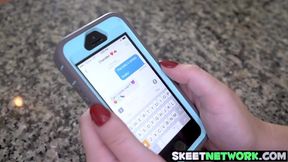 Sweet teenie bends over to get fucked after gagging on cock