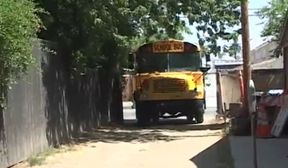 Blonde beauty with pigtails gets anal by the bus driver