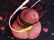 Hour long CBT session including balls slapping, hot wax play and e-stim teasing until cum leaks out