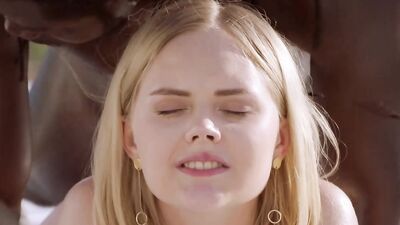 Pale Russian blonde ravaged by a black stud at the beach