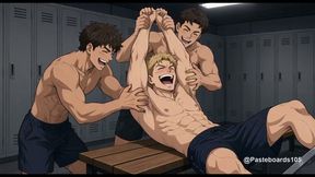 Held Down By His Teammates - The Squad Goes For His Bare Armpits (2D Anime)