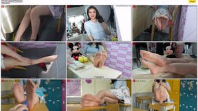 The lovely and beautiful married woman, Jun, sat in front of the dressing table wearing nude stockings and teasing me with her sexy soles.