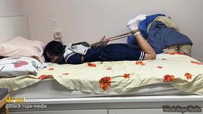 Ultimate Damsel Toko Fukawa gives a deepthroat blowbang while tied up and