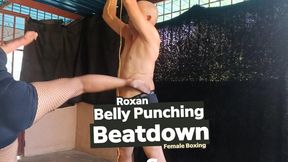 Female boxer beating up a tied-up man (T)