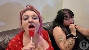 four girls lollipop chewing gum fetish kissing licking 4k