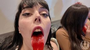 four girls lollipop chewing gum fetish kissing licking 4k