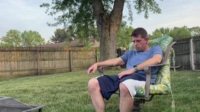 Backyard Cumshot - Jeffrey Jaxxon Jerking by the Firepit, Neighbors Outside