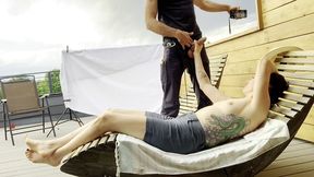 dickflash roof adventure: part 2 a little redhead slut gives me fast cumshot on her and while her boyfriend waits