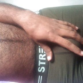 Black hairy daddy big cock masturbation on underwear