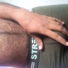 Black hairy daddy big cock masturbation on underwear