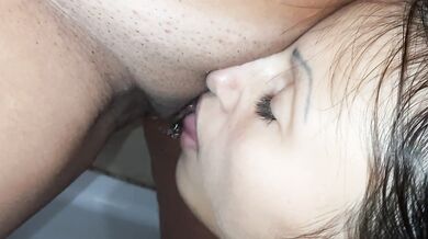When I piss in my girl's mouth she licks my pussy while our neighbor watches and masturbates - Lesbi