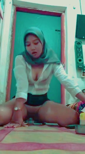 Horny Hijab Girl Playing with Her Dildo