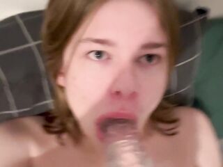 Trans gal bangs her throat with her large vibrator