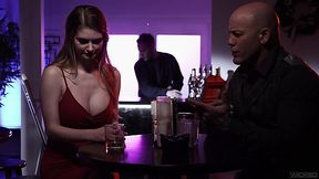 Tattooed jock Derrick Pierce fucks busty babe Bella Rolland and cums on bald pussy