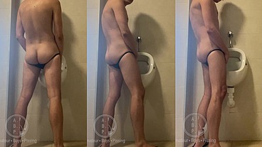 Dared his flatmate to expose his hot smooth butt at the pool's public toilets urinal