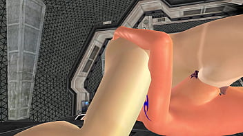 Threesome sex - One girl giving handjob to a shemale and her pussy getting licked by another girl