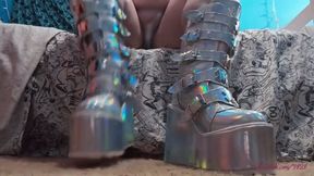 Silver Holographic Goth Boots