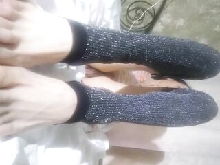 Russian unshaved milf shows her unshaved legs and cunt with footjob - GinnaGg