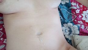 Big cum on belly, big cum shot, after sex, cum on hairy pussy