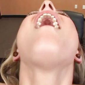 Offering to have intense anal sex and to deepthroat gets the blonde out of trouble