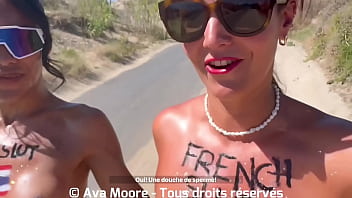 French girl and ladyboy suck strangers' cocks on public beach