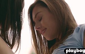 Small tits brunettes Sabrisse and petite Adel Morel posed totally naked