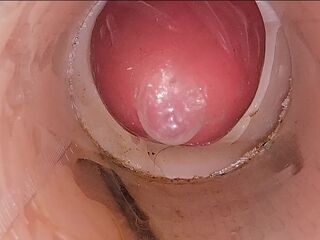 The camera in the deep pussy records a huge ejaculation of sperm into the condom