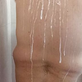 Chubby bator playing in the shower nipples