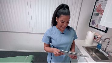 Curvy Latina Nurse Maya Farrell gives a sloppy deepthroat blowjob