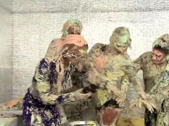 Classy eurobabes get messy in bizarre food fight