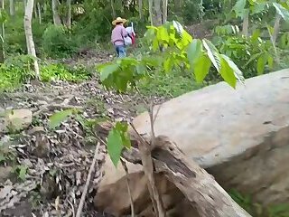 Dirty old decrepit man fucks his own busty stepdaughter in the jungle
