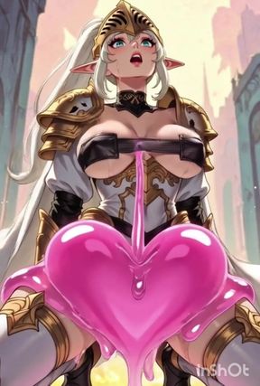 White-haired elf warrior gets fucked by slime