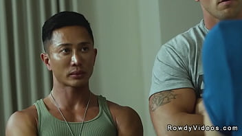 Gay recruit suck and fuck in threesome with couple