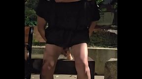 Petite tgirl Ting Xuan outdoor anal ride with dildo