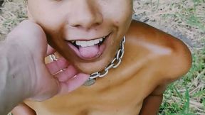 Going for a walk in the woods like a pet