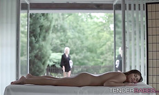 Sexy babes Ally and Lena get hot and heavy on the spa table