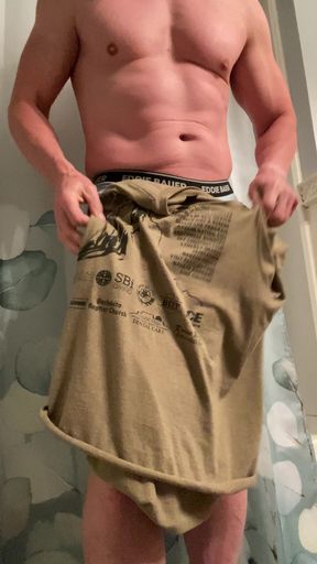 Showing off new race shirt