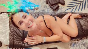 Carissa in the puffy mummy snoozing bag with puffy socks and black lingerie-a masturbation dream!