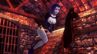 Raven takes a ride on the Wooden Pony BSDM - Titans Porn