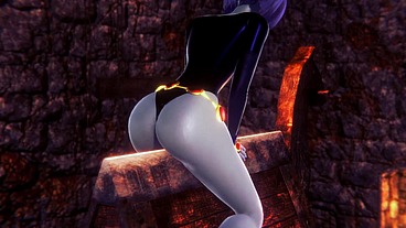 Raven takes a ride on the Wooden Pony BSDM - Titans Porn