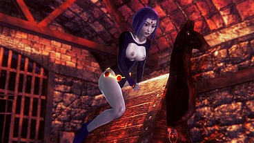 Raven takes a ride on the Wooden Pony BSDM - Titans Porn