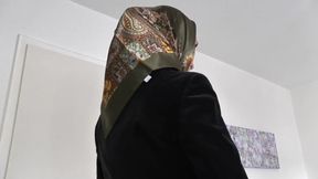 Elegant, Shiny Satin Headscarf Fashion Show JOI, Lady Victoria Valente