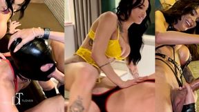 Two hot TS big cocks fucking the Deco Tlover ate the party