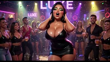 Curvy Woman Enjoys Night At Vibrant Club Dancing Kissing Men And Becoming Nude On All Fours (AI generated)