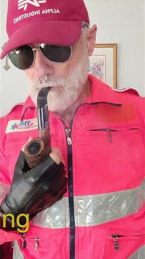 Dad Smoking His Pipe in Hi Viz Gear