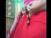 Indian gay Crossdresser xxx nude in red saree showing his bra and boobs🥵